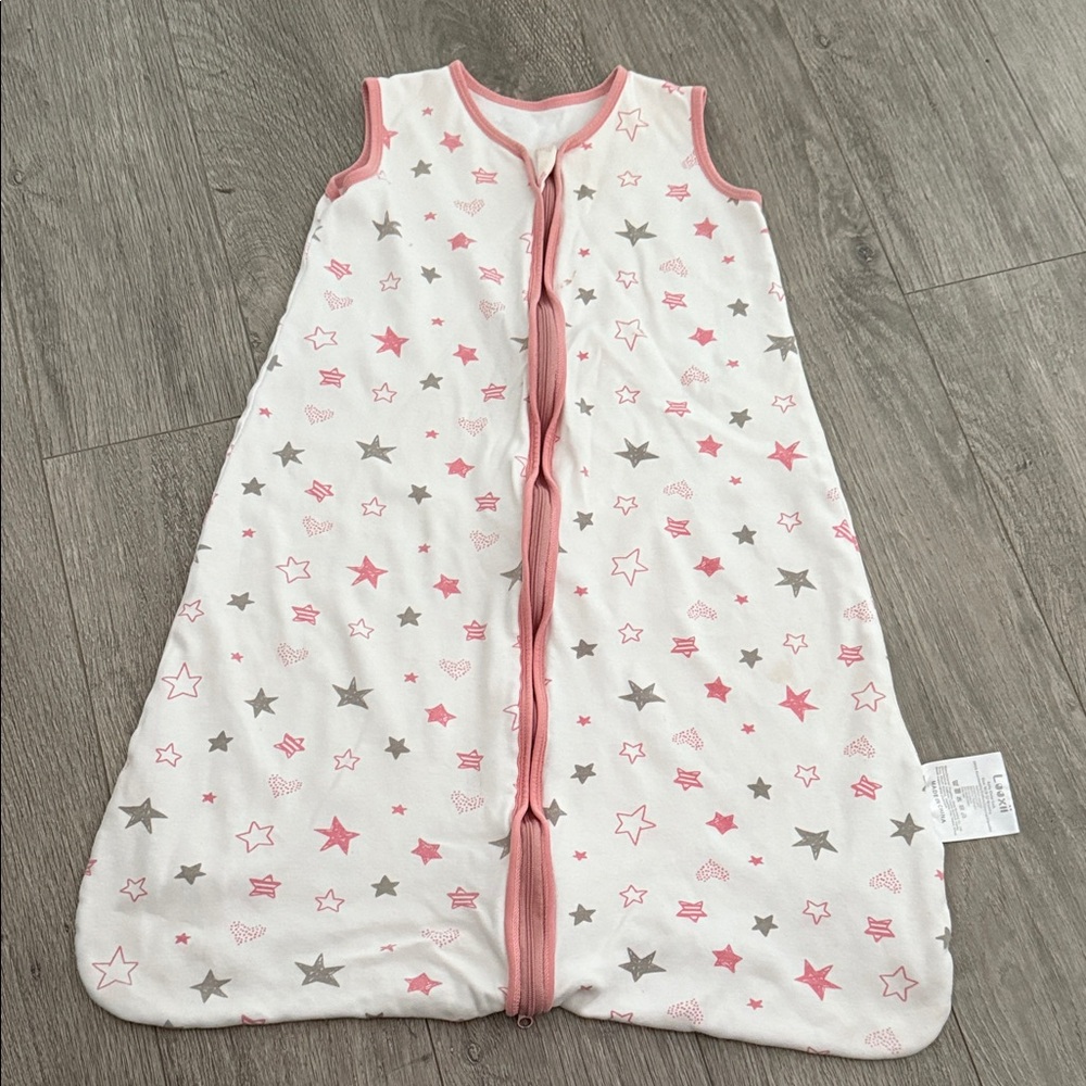 Pink and Gray Starry Sleeveless Footie 100 % Cotton Goods Condition
